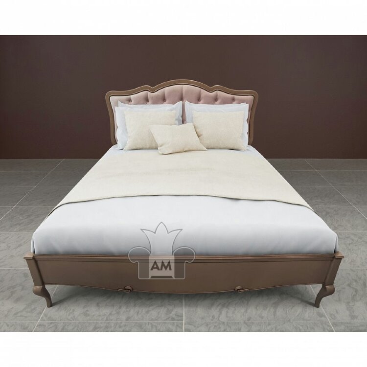 Кровать 160x200 Портофино с мягким изголовьем, Кварц/Патина коричневая