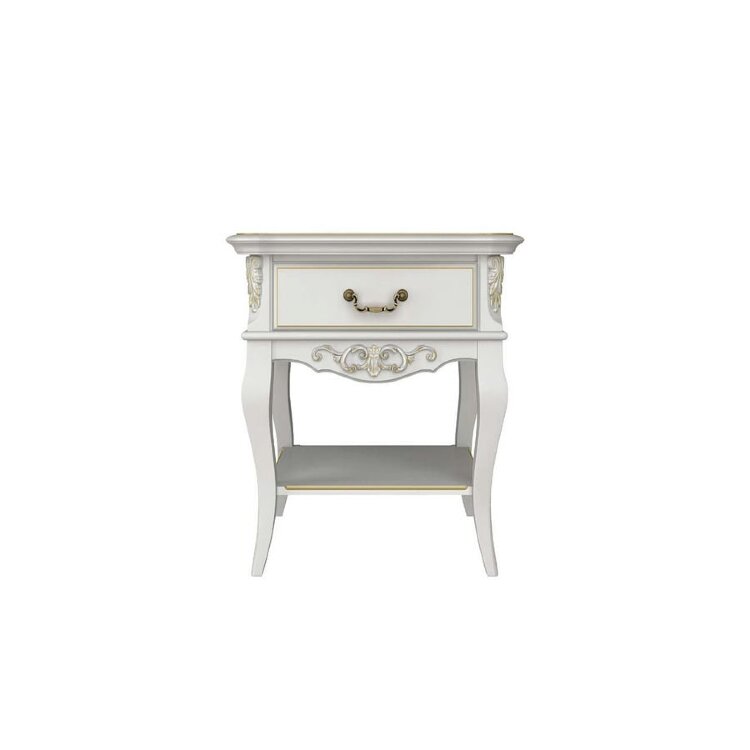 Тумба прикроватная 1 ящик Тиволи, Молочный/Патина Золото