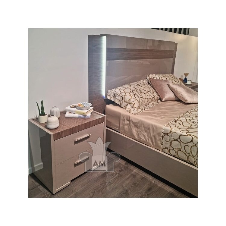 Кровать Status Italy Nora, Queen Size, 154х203 см, Серый глянец и матовый Орех, с подсветкой, NOBCOLT01
