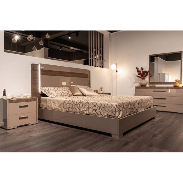 Кровать Status Italy Nora, 180x200 см, Серый глянец и матовый Орех, с подсветкой, NOBCOLT03