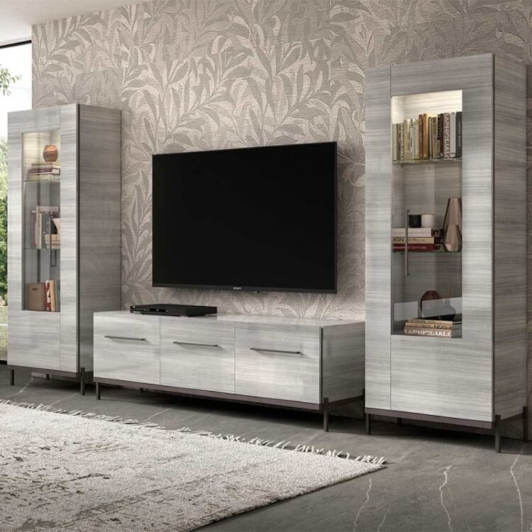 Тумба ТВ Status Italy Mia Silver Grey, трёхдверная, с ручками, MIDGRPT01M
