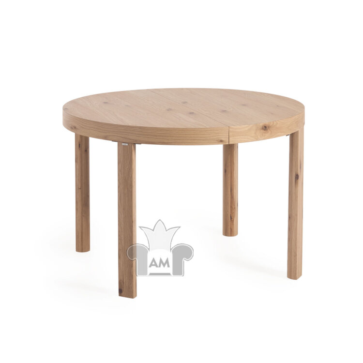 Extendable Раздвижной круглый стол с дубовым шпоном и ножками из массива дерева Ø120(170)x12