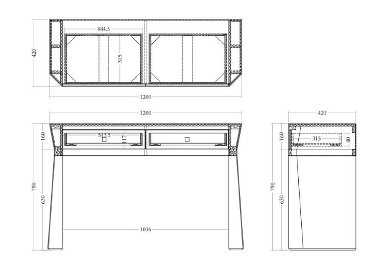 Консоль 2 ящика с золотистой отделкой см Garda Decor KFG125