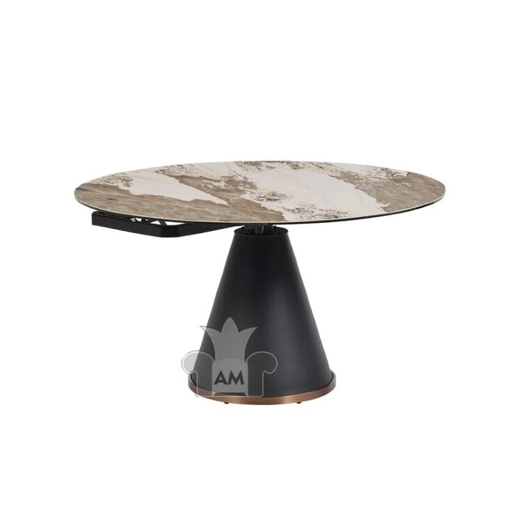 Стол обеденный MOD Interiors Toledo, 90 (O135) см, глянцевая керамика (C38), черный металл, розовое золото, раздвижной, MDI.DT.T