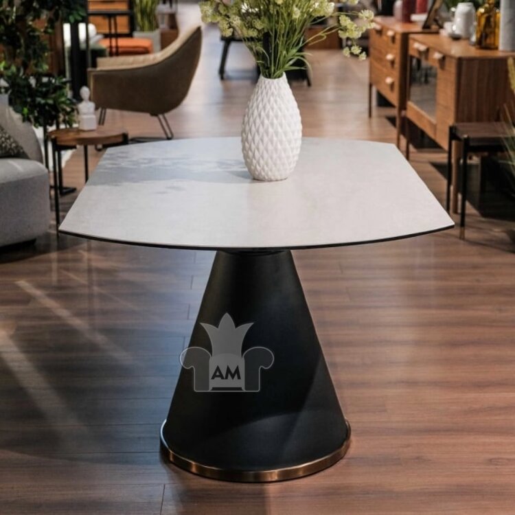 Стол обеденный MOD Interiors Toledo, 90 (O135) см, глянцевая керамика (C38), черный металл, розовое золото, раздвижной, MDI.DT.T