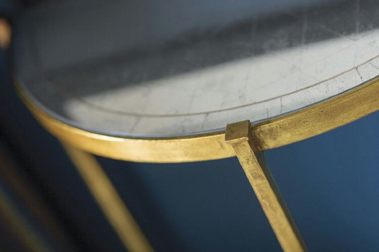 Консоль Jonathan Charles Small Eglomise & Bronze Iron Demilune Console Table 494180-B