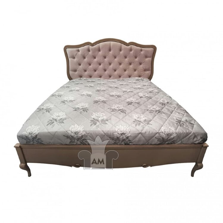 Кровать 180x200 Портофино с мягким изголовьем, Кварц/Патина коричневая
