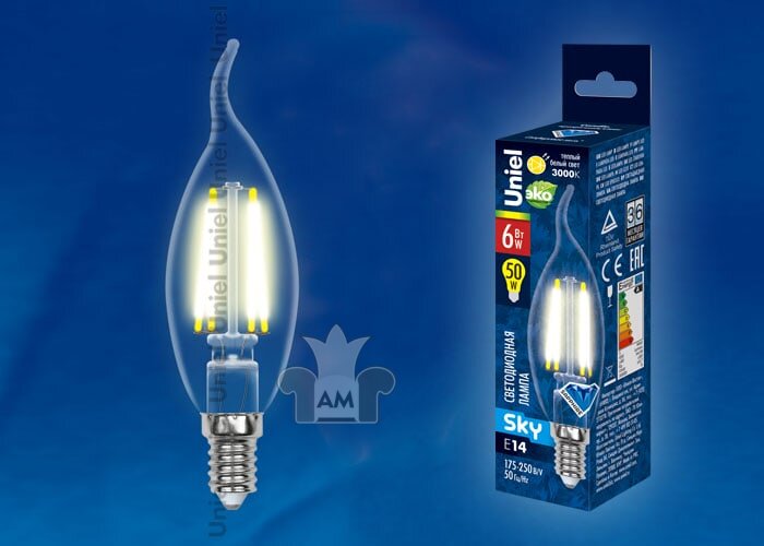Лампа светодиодная Uniel LED-CW35-6W/WW/E14/CL PLS02WH